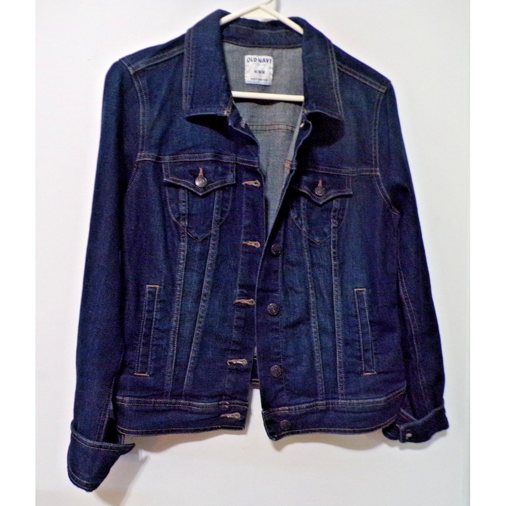 Old Navy Women's Blue Denim Jacket Size M Button Closure Pockets Short Length